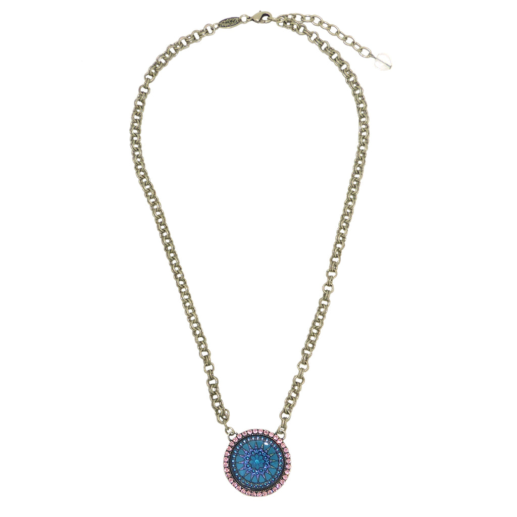 Dorata Handmade Blue Compass Pendant Necklace Pink Rhinestone - ILoveThatGift
