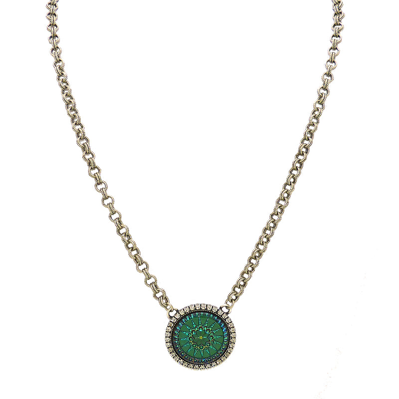 Dorata Handmade Green Blue Compass Pendant Necklace Clear Rhinestone - ILoveThatGift