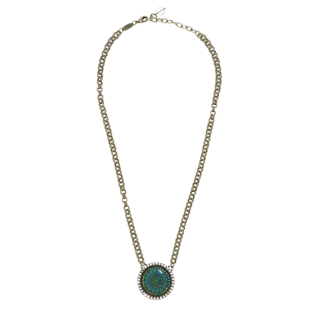 Dorata Handmade Green Blue Compass Pendant Necklace Clear Rhinestone - ILoveThatGift