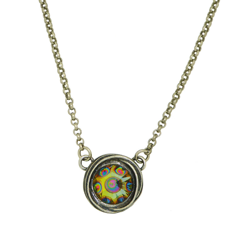 Dorata Handmade Rivoli Swarovski Crystal Peacock Eye Pendant Necklace wear with Mariana - ILoveThatGift