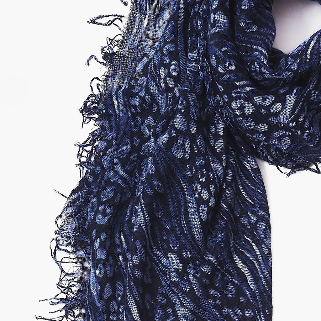 Chan Luu Scarf Soft Cashmere Silk Wrap Leopard & Zebra Blue 547