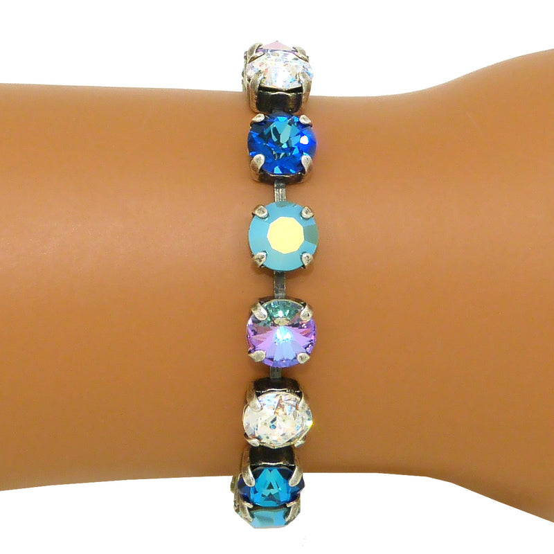 Dorata Handmade Tranquil Crystal AB, Blue, Patina, Violet Bracelet wear with Mariana - ILoveThatGift