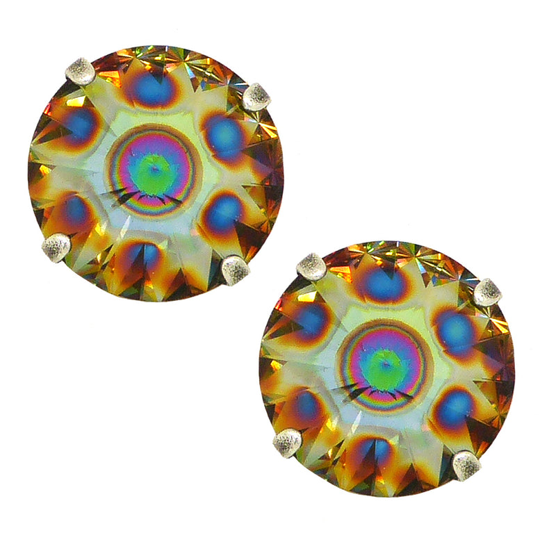 Dorata Handmade Rivoli Swarovski Crystal Peacock Eye Earrings wear with Mariana - ILoveThatGift