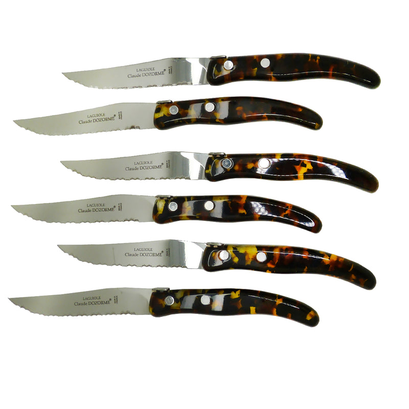 NEW Claude Dozorme Laguiole Steak Knife Gift Set of 6 Tortose Flake Handle