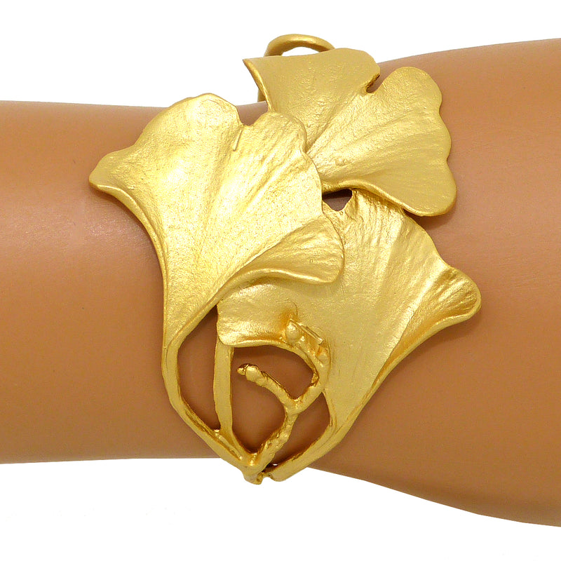 Ginkgo Large Gold Cuff Bracelet by Michael Michaud Nature Silver Seasons 7181 - ILoveThatGift
