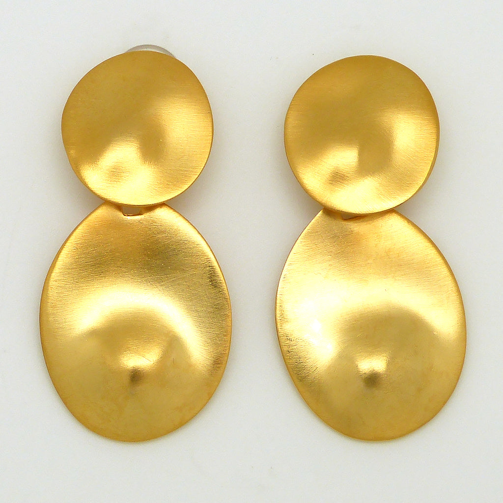 Kenneth Jay Lane KJL Satin Gold Dimpled Disc Clip Earrings Marked