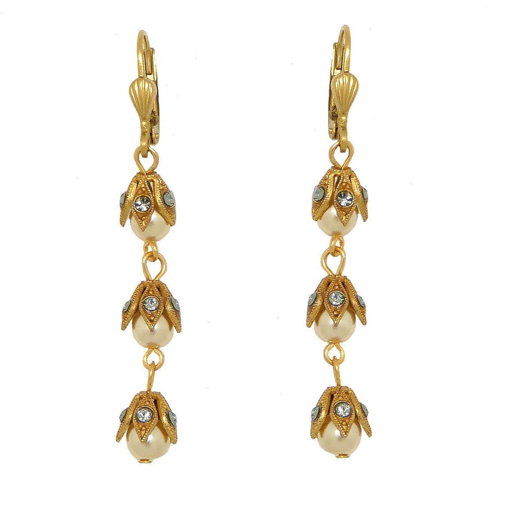 La Vie Parisienne Gold 3 Tier Capped Pearl Bead Earrings 9416G Catherine Popesco - ILoveThatGift