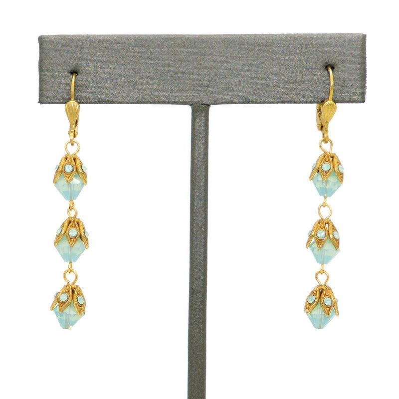 La Vie Parisienne Gold 3 Tier Capped Blue Opal Bead Earrings 9416G Catherine Popesco - ILoveThatGift