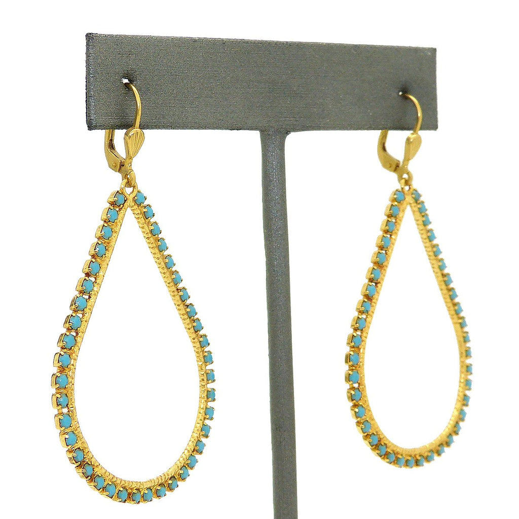 La Vie Parisienne Teardrop Gold Hoop Earrings Turquoise 9510G Catherine Popesco - ILoveThatGift