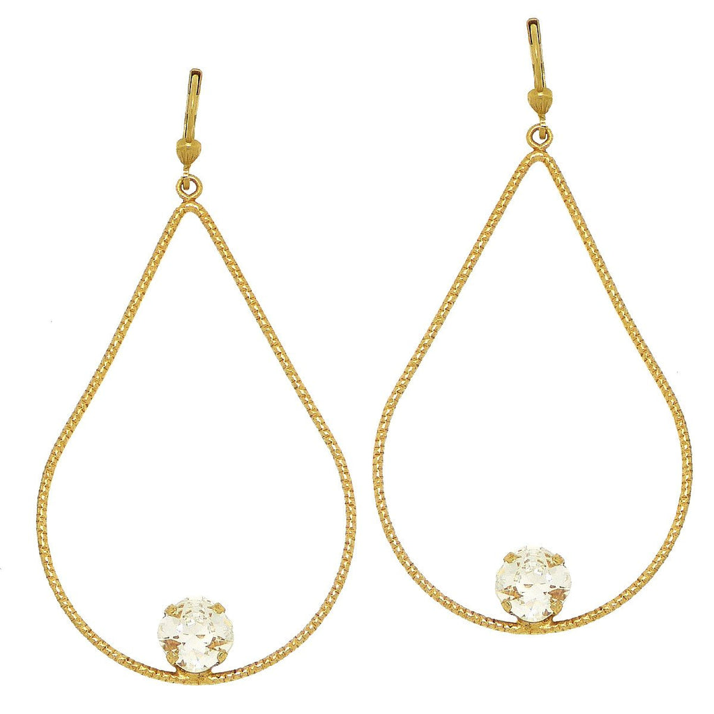 La Vie Parisienne Large Teardrop Gold Hoop Earrings with Crystal 9522G Catherine Popesco - ILoveThatGift