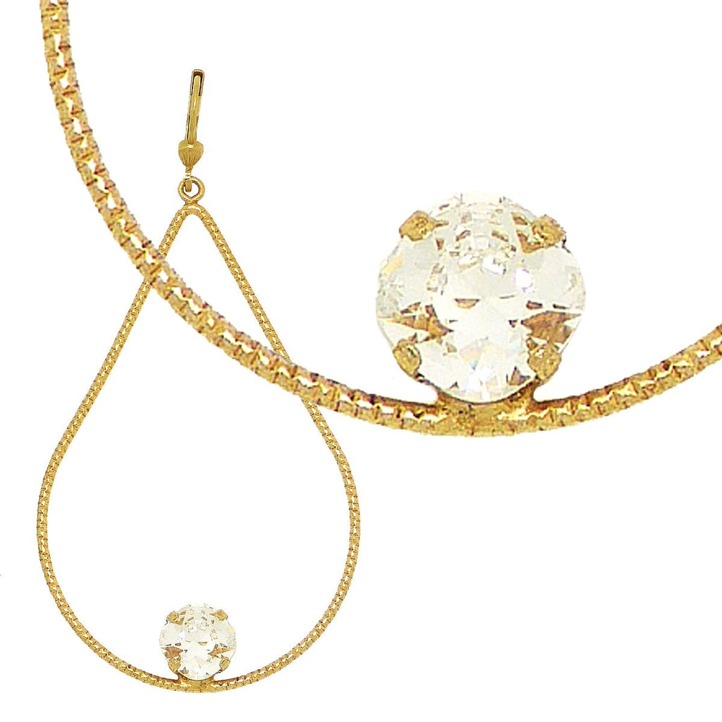 La Vie Parisienne Large Teardrop Gold Hoop Earrings with Crystal 9522G Catherine Popesco - ILoveThatGift