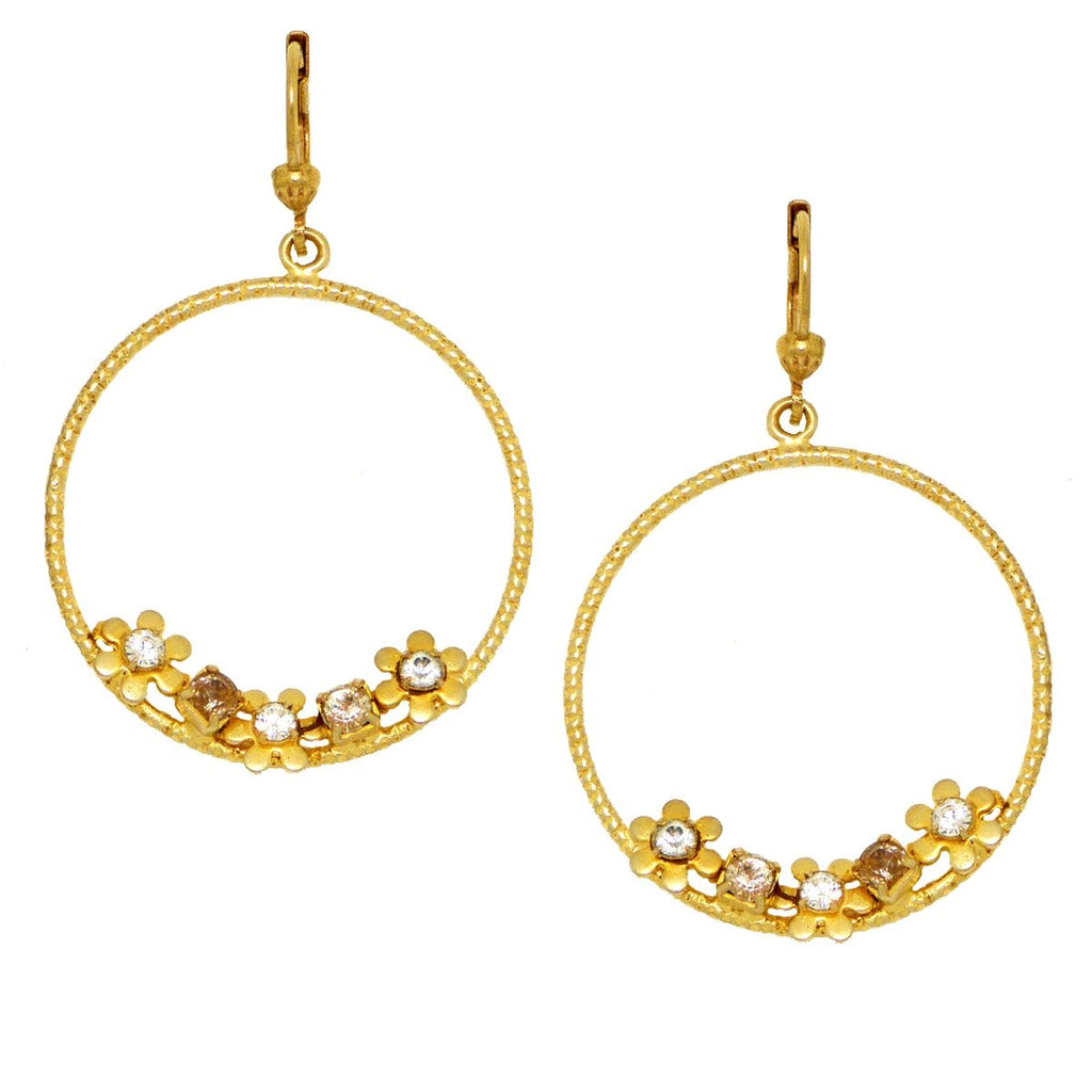 La Vie Parisienne Round Gold Hoop Earrings with Flowers 9556G Catherine Popesco - ILoveThatGift