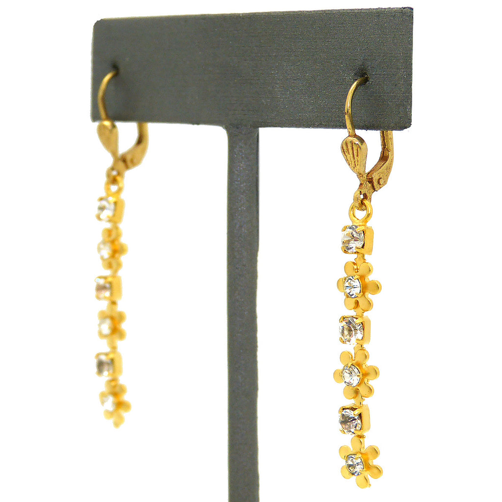 La Vie Parisienne Gold Dangle Earrings with Crystal Flowers 9562G Catherine Popesco - ILoveThatGift