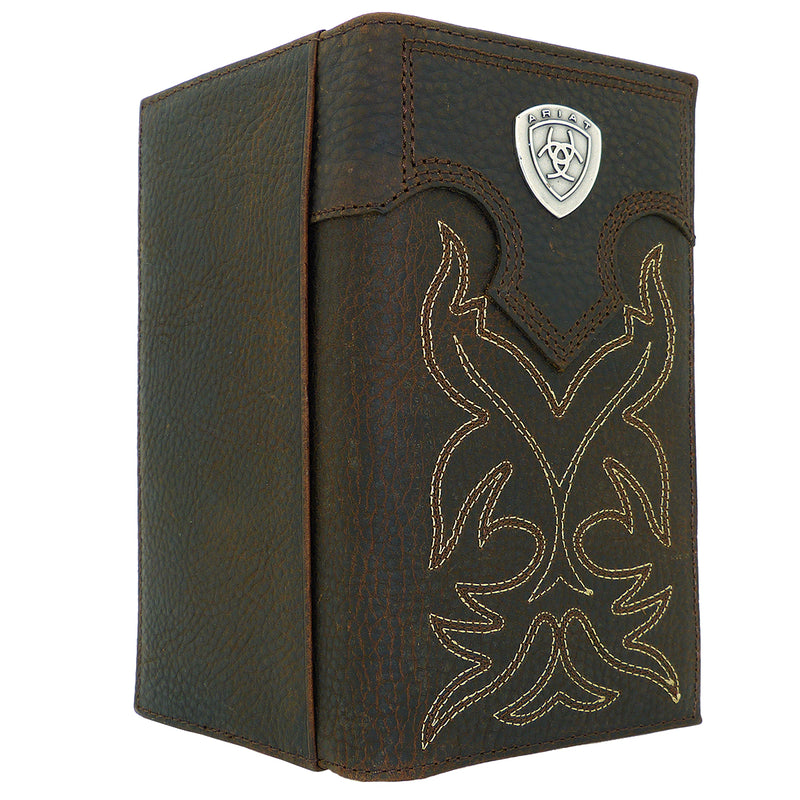 Ariat Western Mens Leather Boot Stitched Embroidery Wallet Checkbook Cover - ILoveThatGift