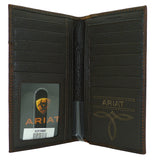 Ariat Western Mens Leather Boot Stitched Embroidery Wallet Checkbook Cover - ILoveThatGift