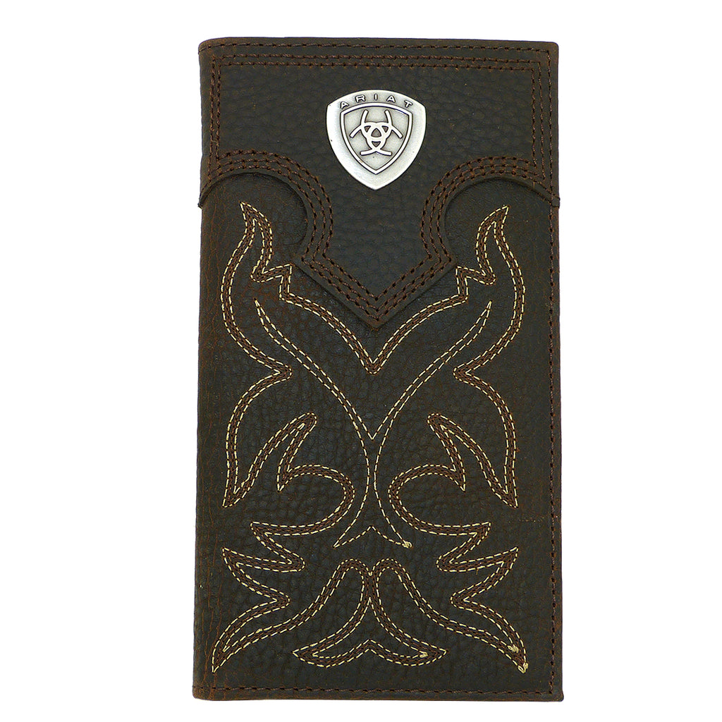 Ariat Western Mens Leather Boot Stitched Embroidery Wallet Checkbook Cover - ILoveThatGift