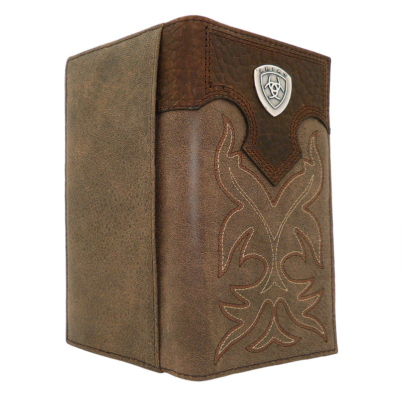 Ariat Western Mens Leather Boot Stitched Wallet Checkbook Cover Medium Brown - ILoveThatGift