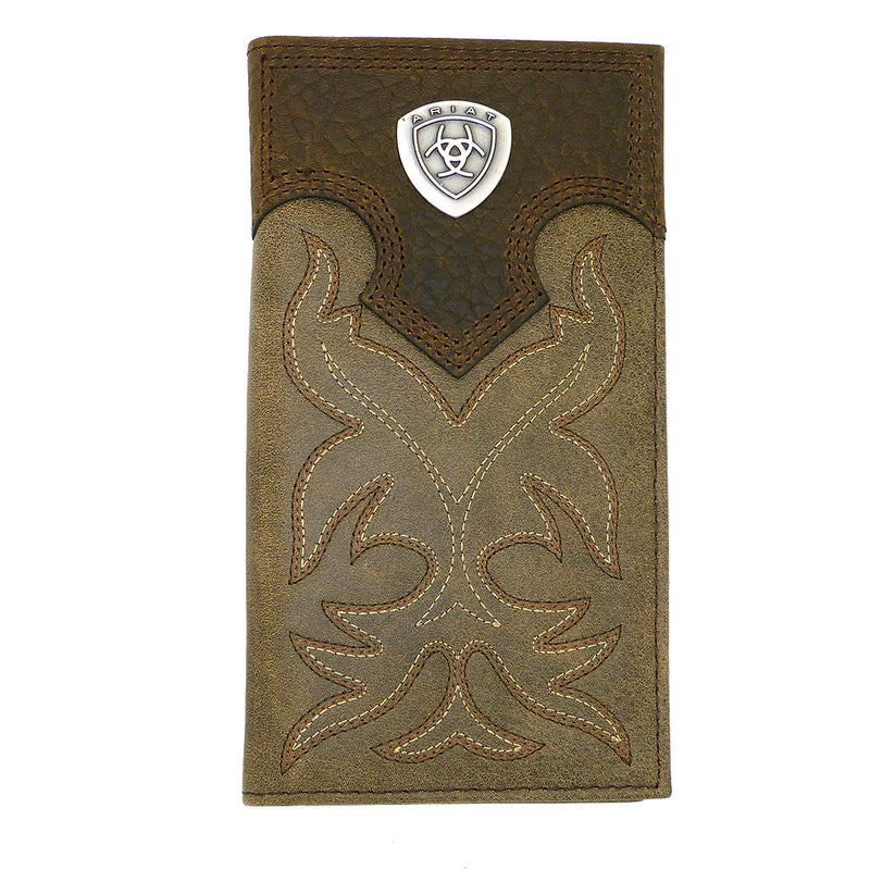 Ariat Western Mens Leather Boot Stitched Wallet Checkbook Cover Medium Brown - ILoveThatGift