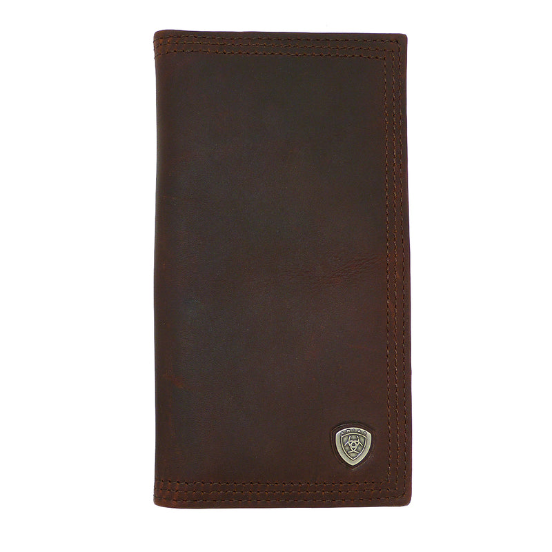 Ariat Western Mens Leather Shield Dark Copper Wallet Checkbook Cover - ILoveThatGift