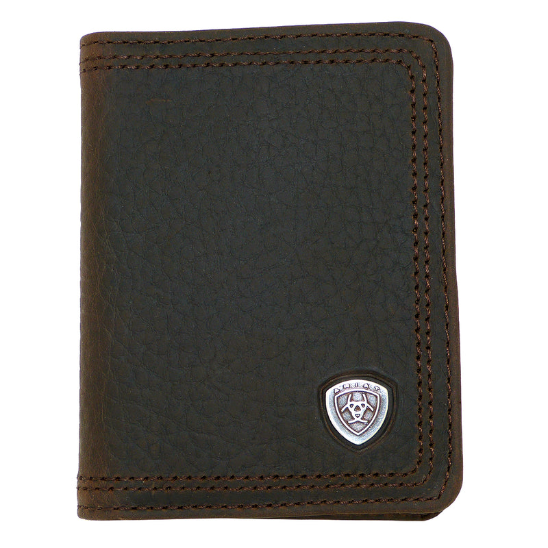 Ariat Western Mens Leather Shield Dark Brown Rowdy Bi-Fold Flipcase Wallet - ILoveThatGift