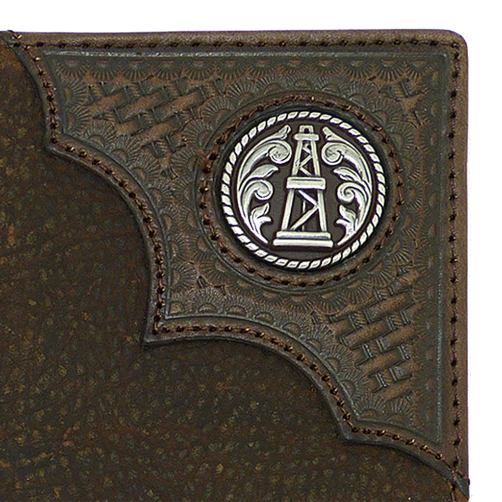 Ariat Western Mens Leather Oil Rig Shield Basket Weave Wallet Checkbook Cover - ILoveThatGift