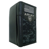 Ariat Western Mens Black Leather Digital Camo Rodeo Wallet Checkbook Cover USA Flag - ILoveThatGift