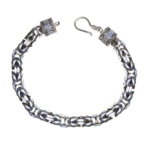 8mm Sterling Silver Mens Handmade Bali Solid Byzantine Link Bracelet with Hook Clasp - ILoveThatGift