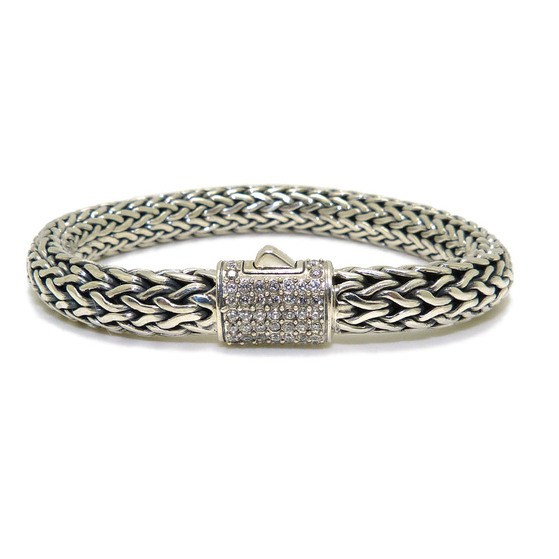 Sterling Silver Bali Basketweave Bracelet with CZ Cluster Clasp 8" - ILoveThatGift