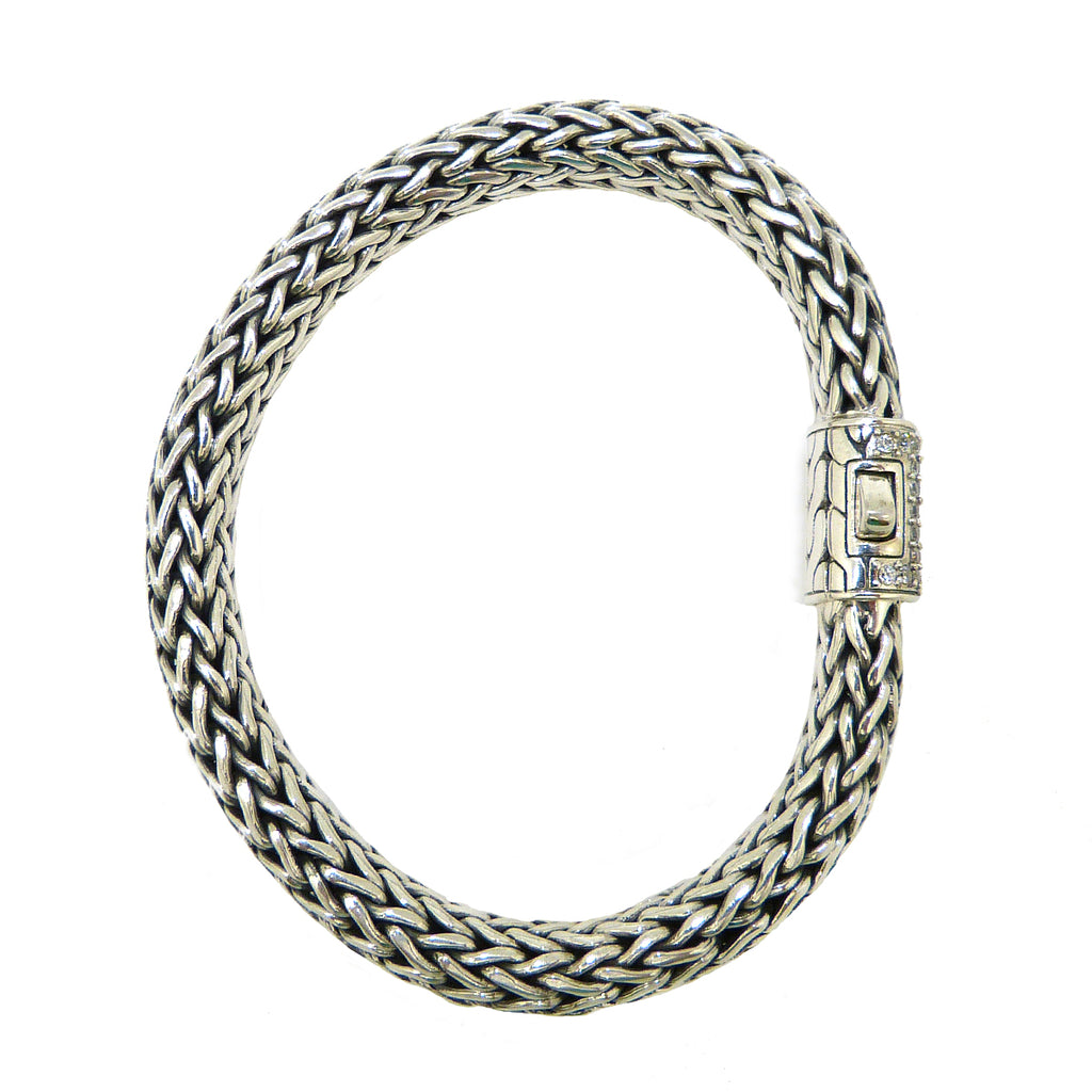 Sterling Silver Bali Basketweave Bracelet with CZ Cluster Clasp 8" - ILoveThatGift