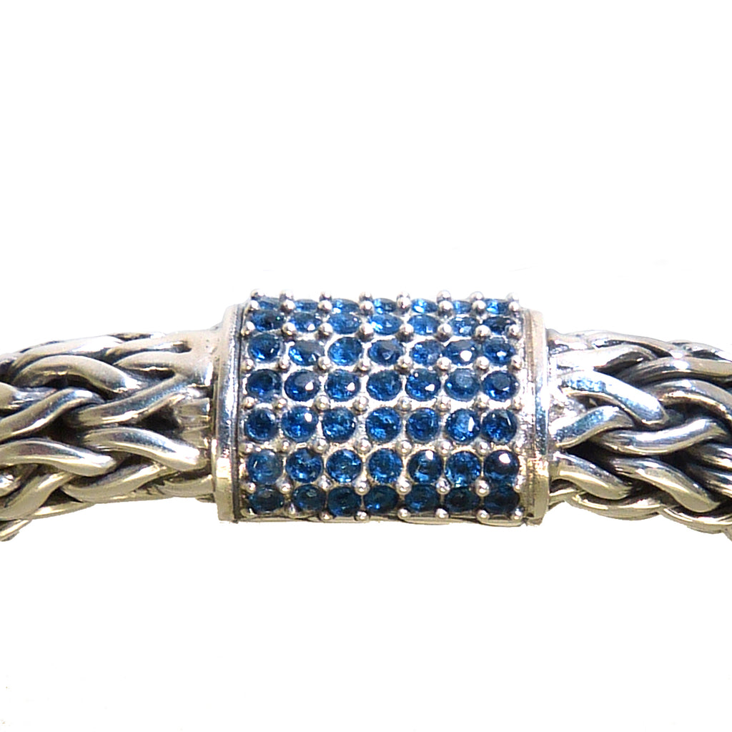 Sterling Silver Bali Basketweave Bracelet with Blue Sapphire Cluster Clasp - ILoveThatGift