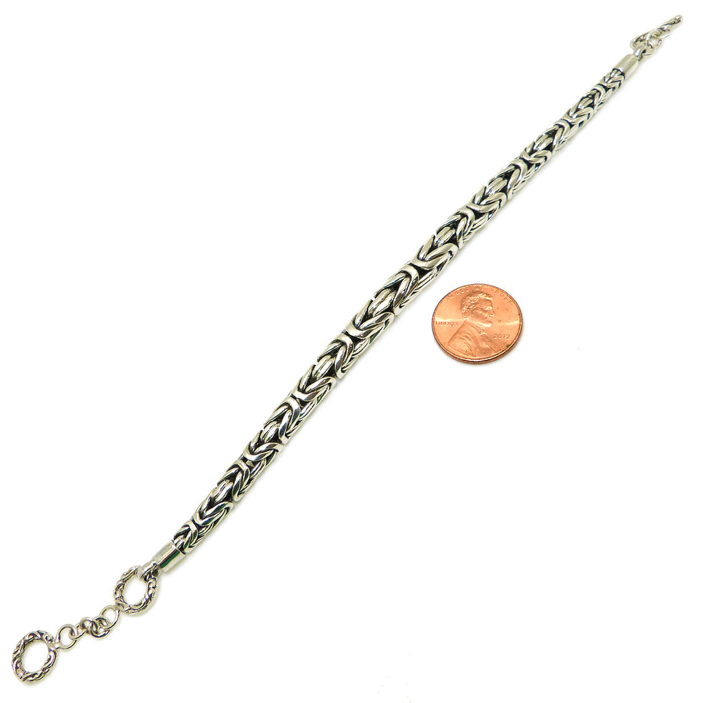 Sterling Silver Handmade Tapered Bali Byzantine Link Bracelet with Toggle Clasp - ILoveThatGift