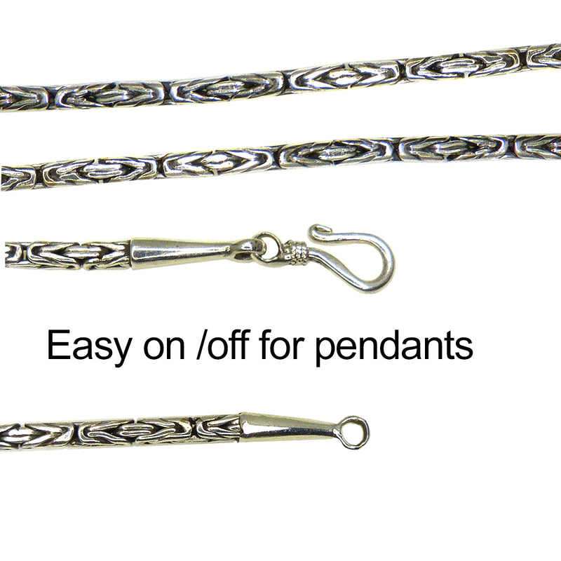 Sterling Silver Handmade 2.5mm Bali Byzantine Link Necklace with Hook Clasp - ILoveThatGift
