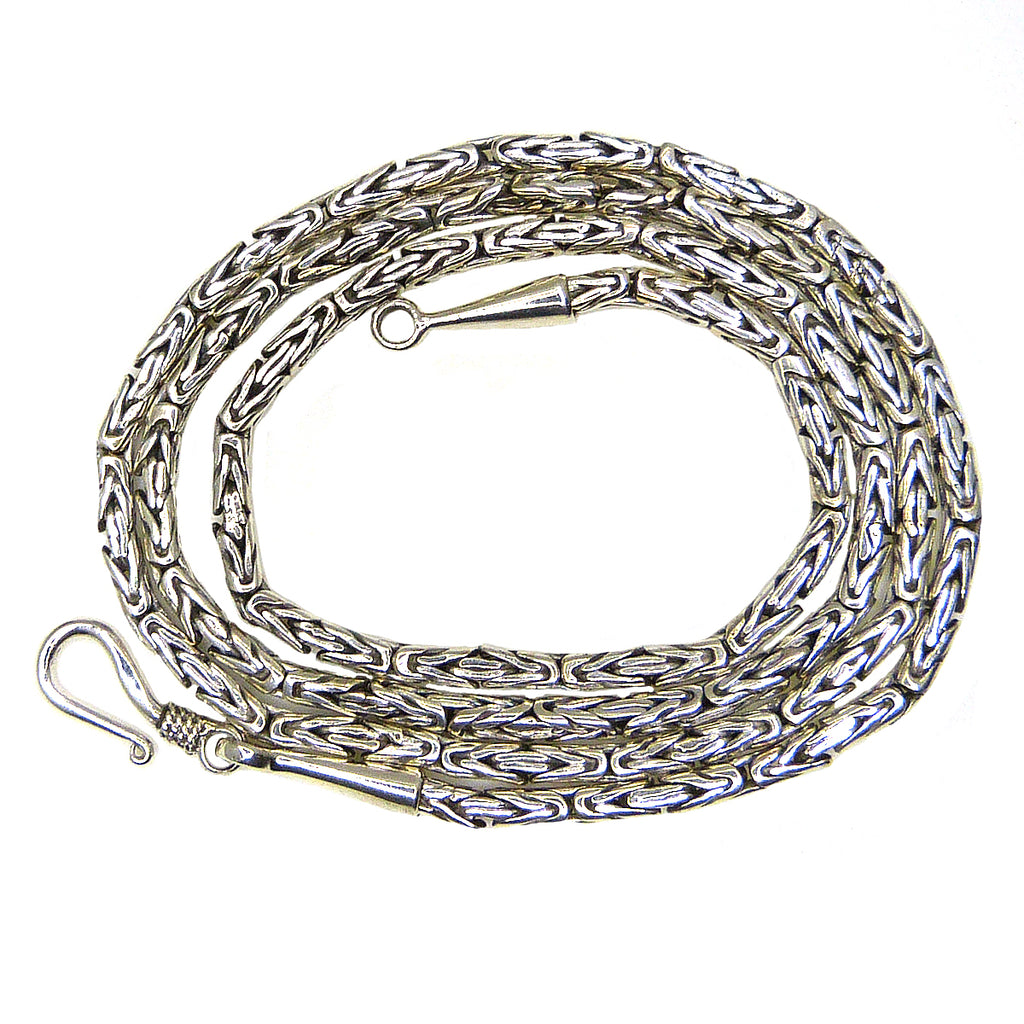 Sterling Silver Handmade 2.5mm Bali Byzantine Link Necklace with Hook Clasp - ILoveThatGift