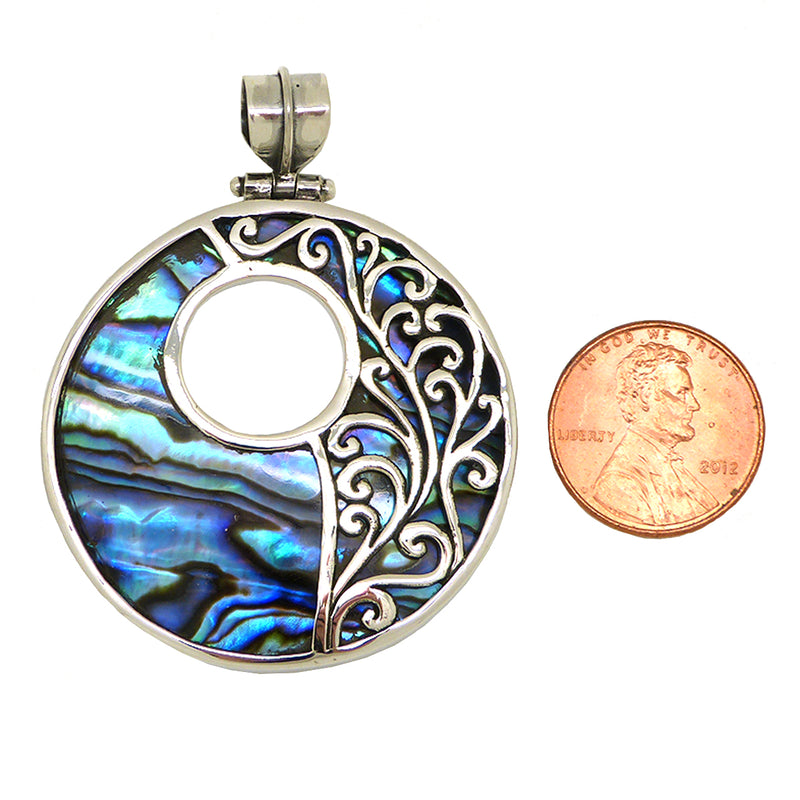 Sterling Silver 925 Bali Large Round Pendant with Abalone Shell by Bali Designs - ILoveThatGift