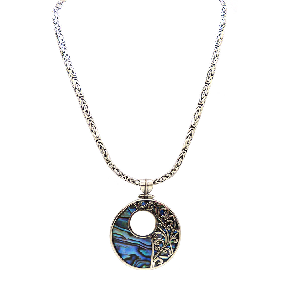 Sterling Silver 925 Bali Large Round Pendant with Abalone Shell by Bali Designs - ILoveThatGift