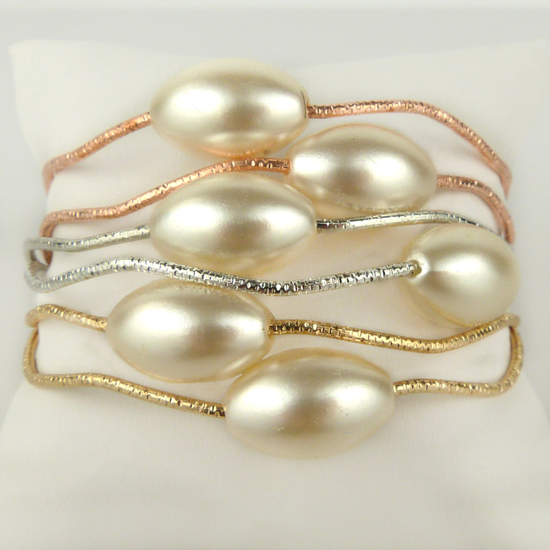 Set of Gold Silver Rose Gold Toned Bangles Bracelets with Pearls by Liza Kim - ILoveThatGift