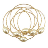 Set of Gold Toned Bangles Bracelets with Pearls by Liza Kim - ILoveThatGift