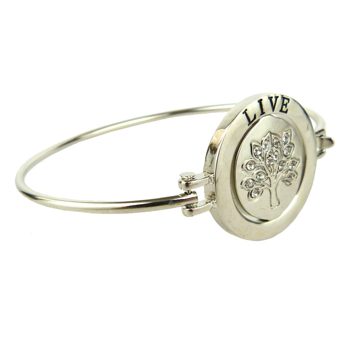 Live in The Moment Tree of Life Bangle Bracelet in Silver with Rhinestones by Liza Kim - ILoveThatGift
