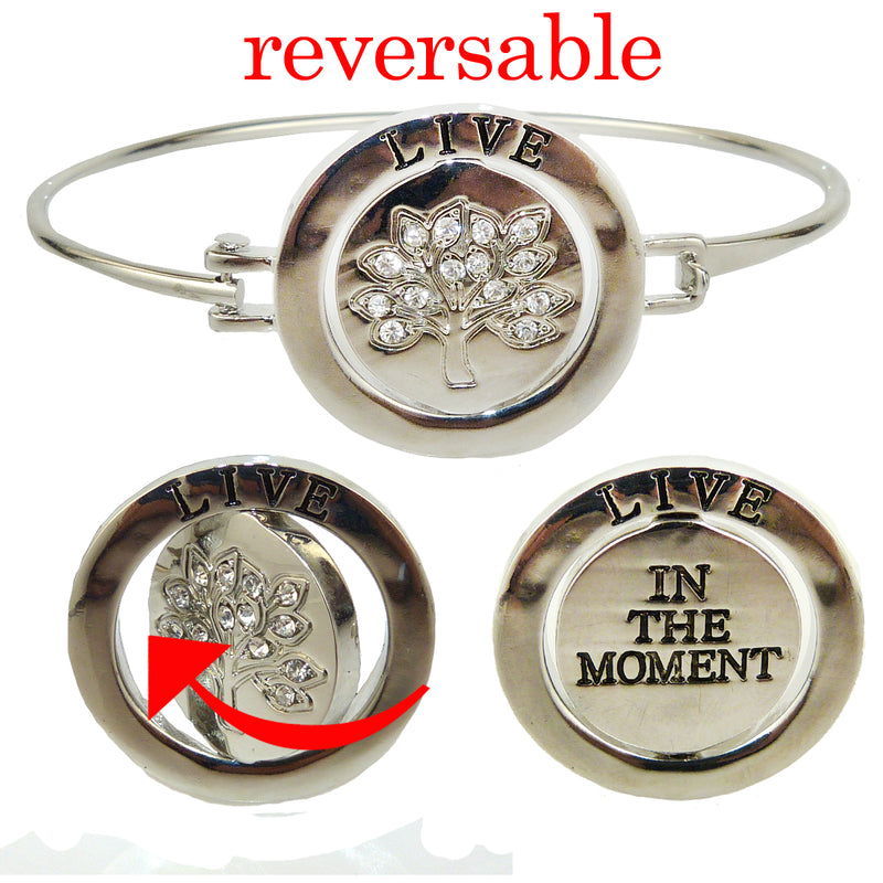 Live in The Moment Tree of Life Bangle Bracelet in Silver with Rhinestones by Liza Kim - ILoveThatGift