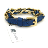 Zenzii Gold Chain Link and Brown Blue or Gray Leather Double Wrap Buckle Bracelet - ILoveThatGift