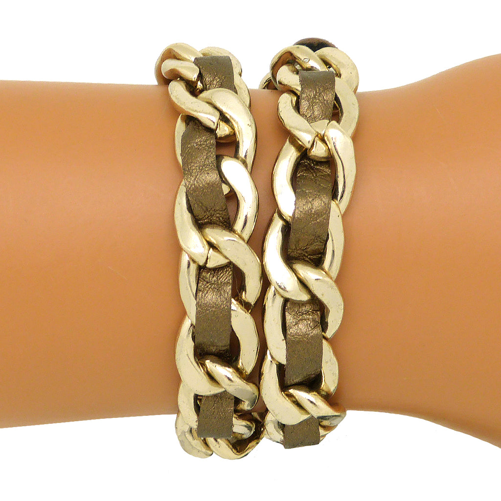Zenzii Gold Chain Link and Brown Blue or Gray Leather Double Wrap Buckle Bracelet - ILoveThatGift