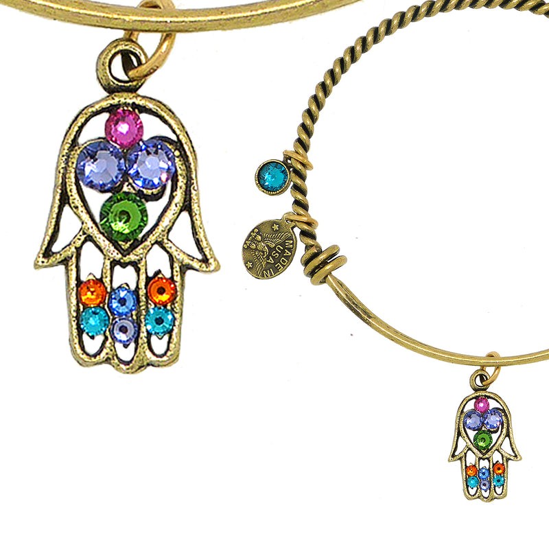 Anne Koplik Swarovski® Hamsa Fortune Charm Bangle Bracelet BBG007MUL - ILoveThatGift