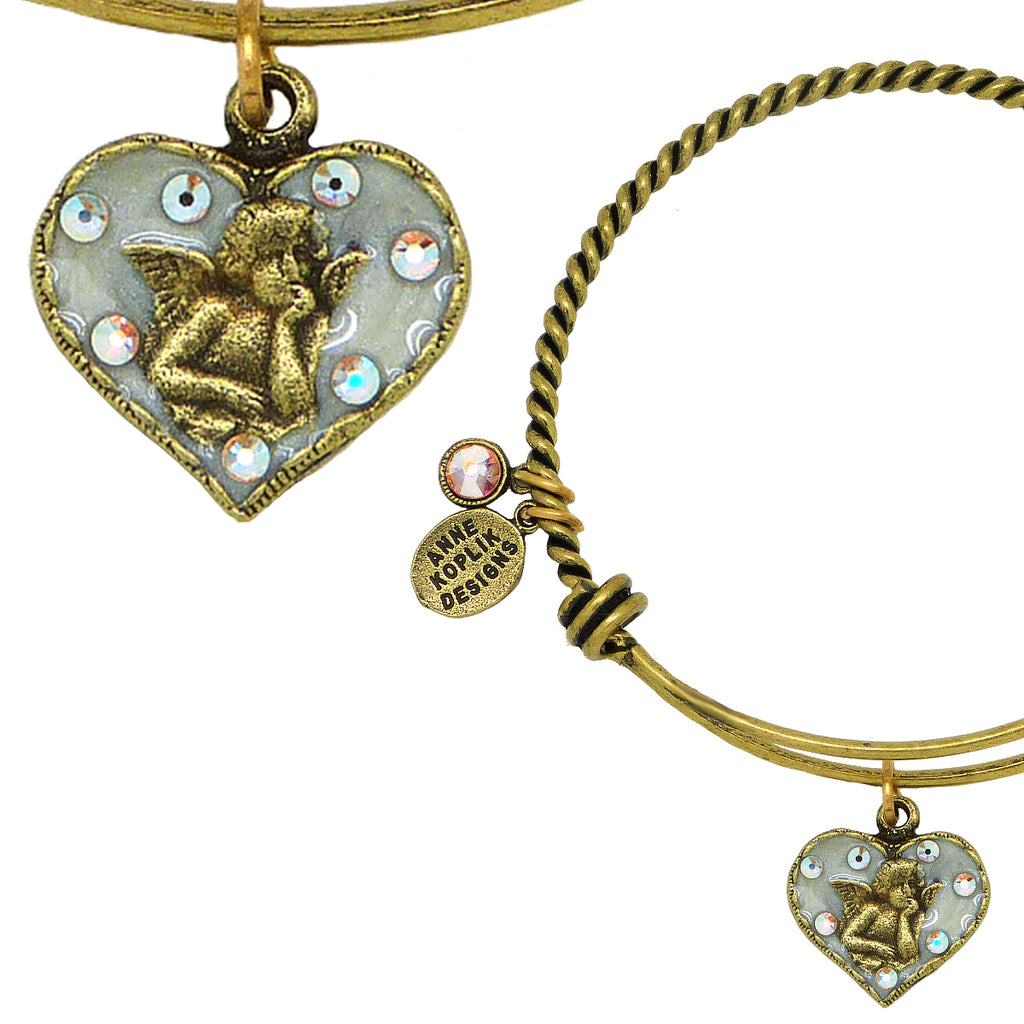 Anne Koplik Swarovski® Guardian Angel Heart Charm Bangle Bracelet BBG009CAB - ILoveThatGift