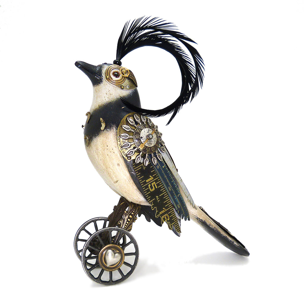 Mullanium White Black Crackle Bird Wheels Artists Jim Tori Mullan Steampunk Handmade - ILoveThatGift
