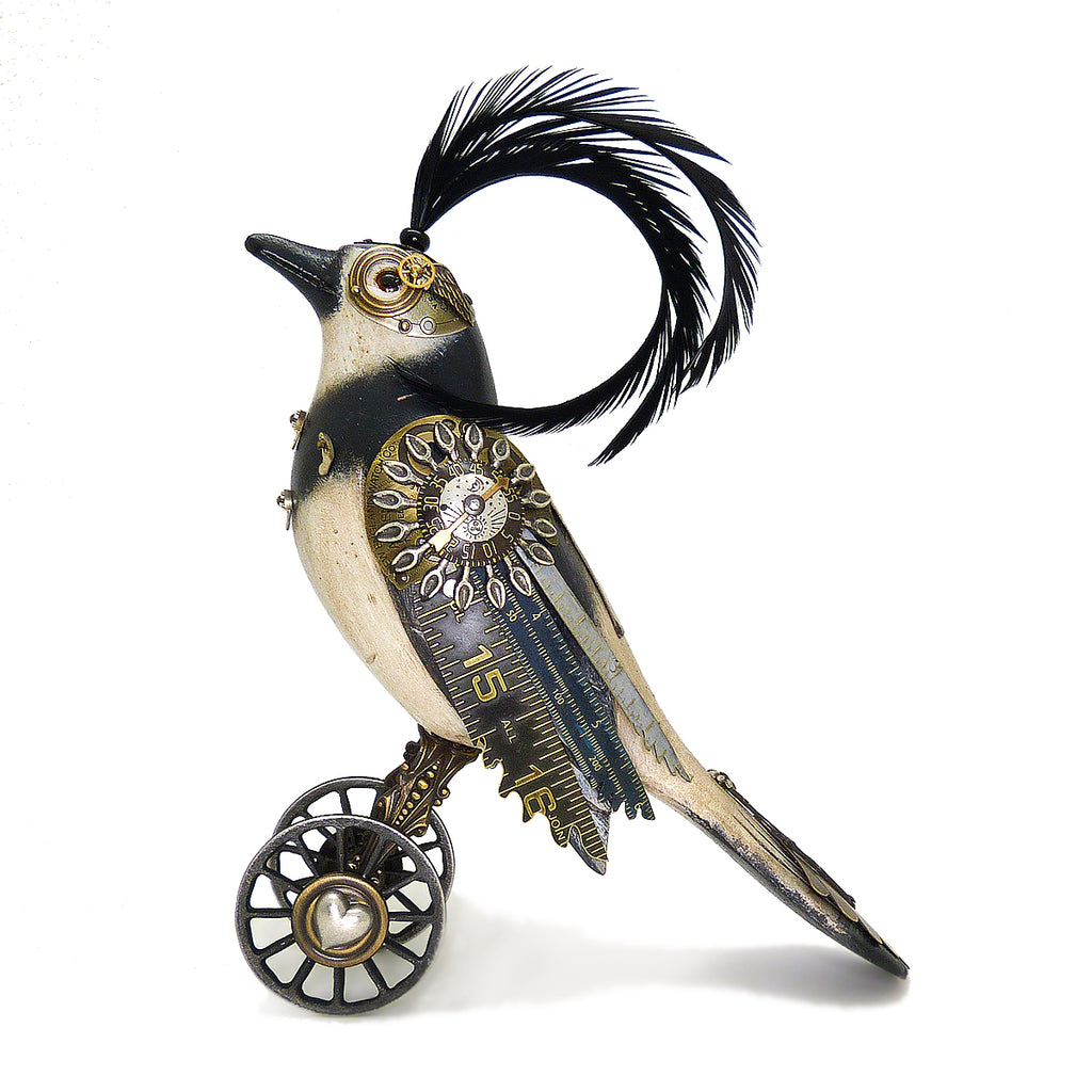 Mullanium White Black Crackle Bird Wheels Artists Jim Tori Mullan Steampunk Handmade - ILoveThatGift