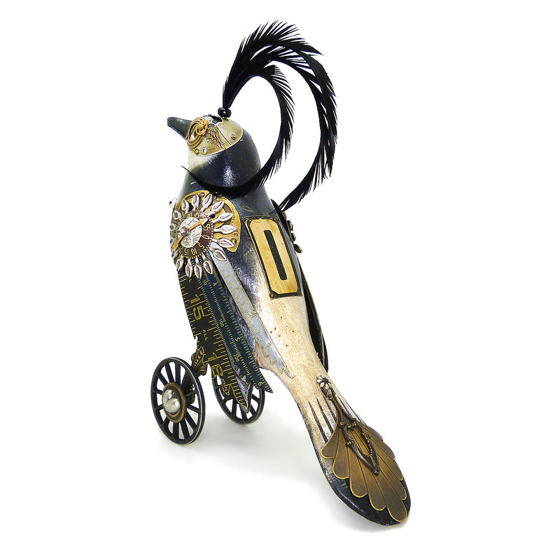 Mullanium White Black Crackle Bird Wheels Artists Jim Tori Mullan Steampunk Handmade - ILoveThatGift