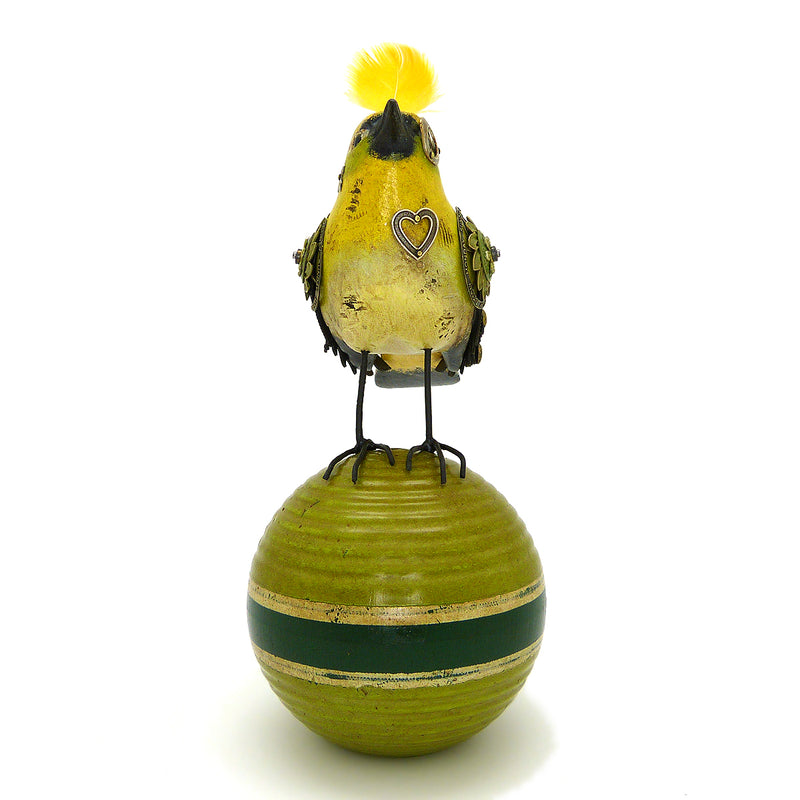 Mullanium Yelllow White Bird Croquet Ball Artists Jim Tori Mullan Steampunk Handmade - ILoveThatGift