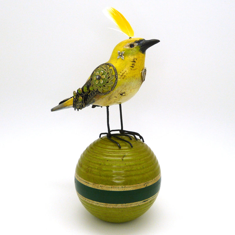 Mullanium Yelllow White Bird Croquet Ball Artists Jim Tori Mullan Steampunk Handmade - ILoveThatGift