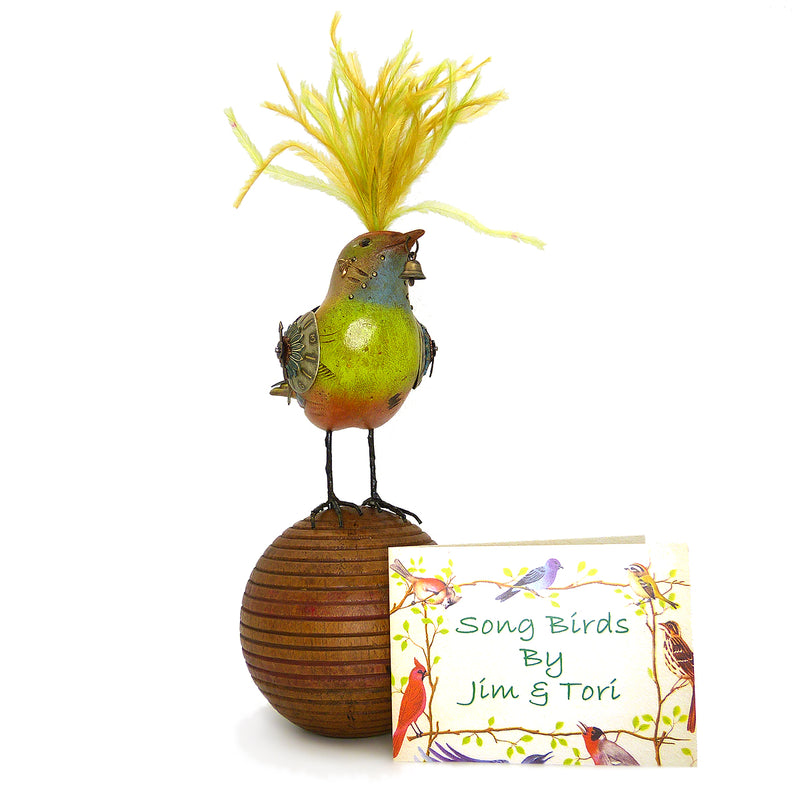 Mullanium Creek Warbler Bird on Ball Artists Jim Tori Mullan Steampunk Handmade - ILoveThatGift