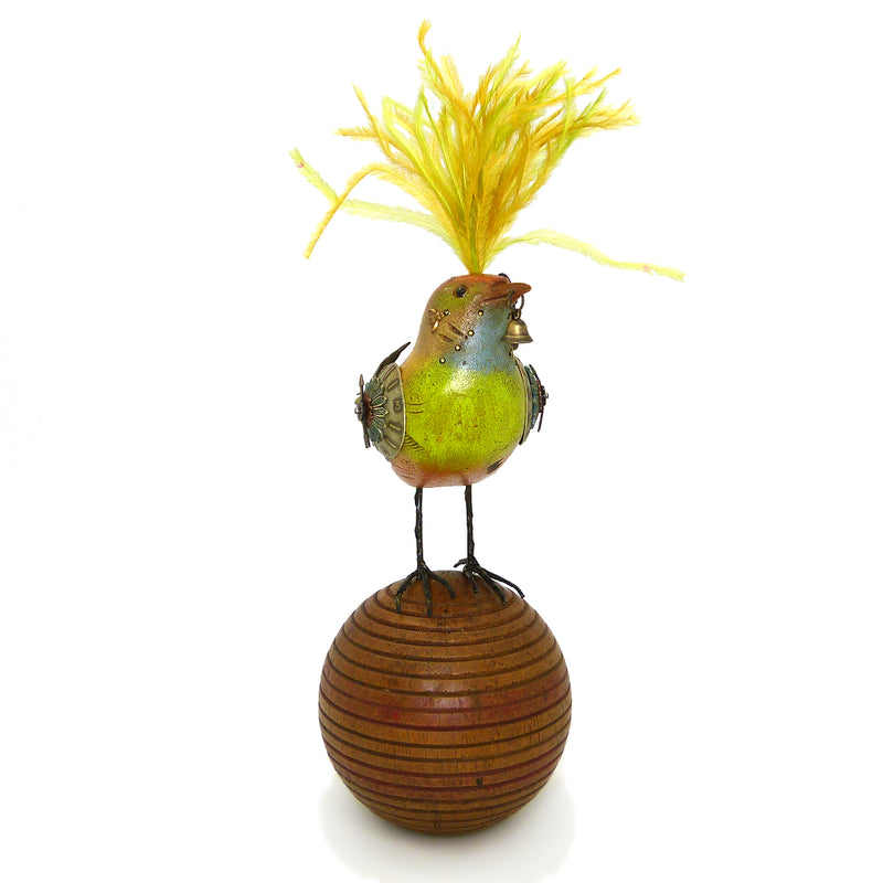 Mullanium Creek Warbler Bird on Ball Artists Jim Tori Mullan Steampunk Handmade - ILoveThatGift